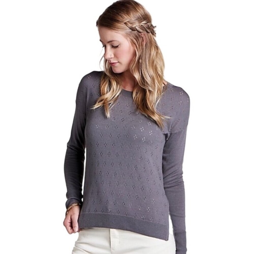 Toad&Co Cambria Crew neck pointelle knit Sweater women’s Size S smoke gray
